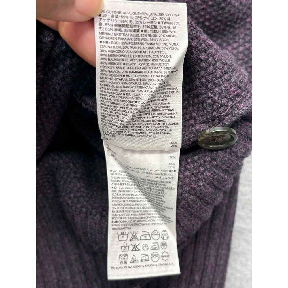Banana Republic Mens Purple Merino Wool Blend Shawl Collar Sweater Large Patch